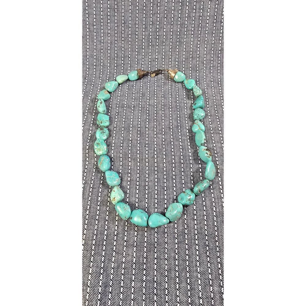 Large natural turquoise nugget necklace with Sterling Silver Clasp